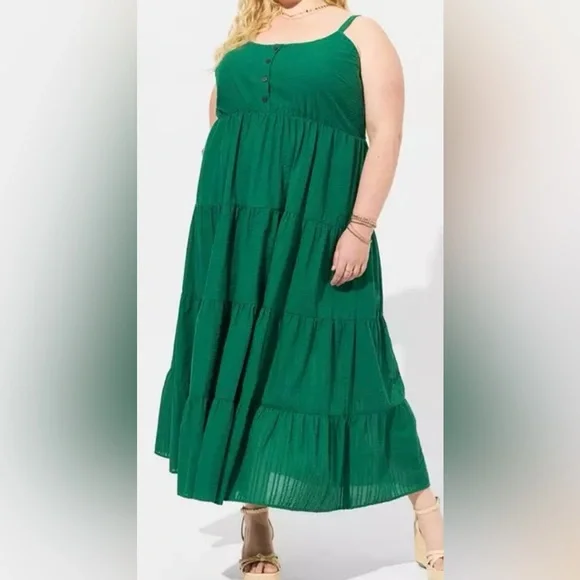 Torrid Maxi Challis Tiered Dress in “Green Jacket” - Picture 1 of 5